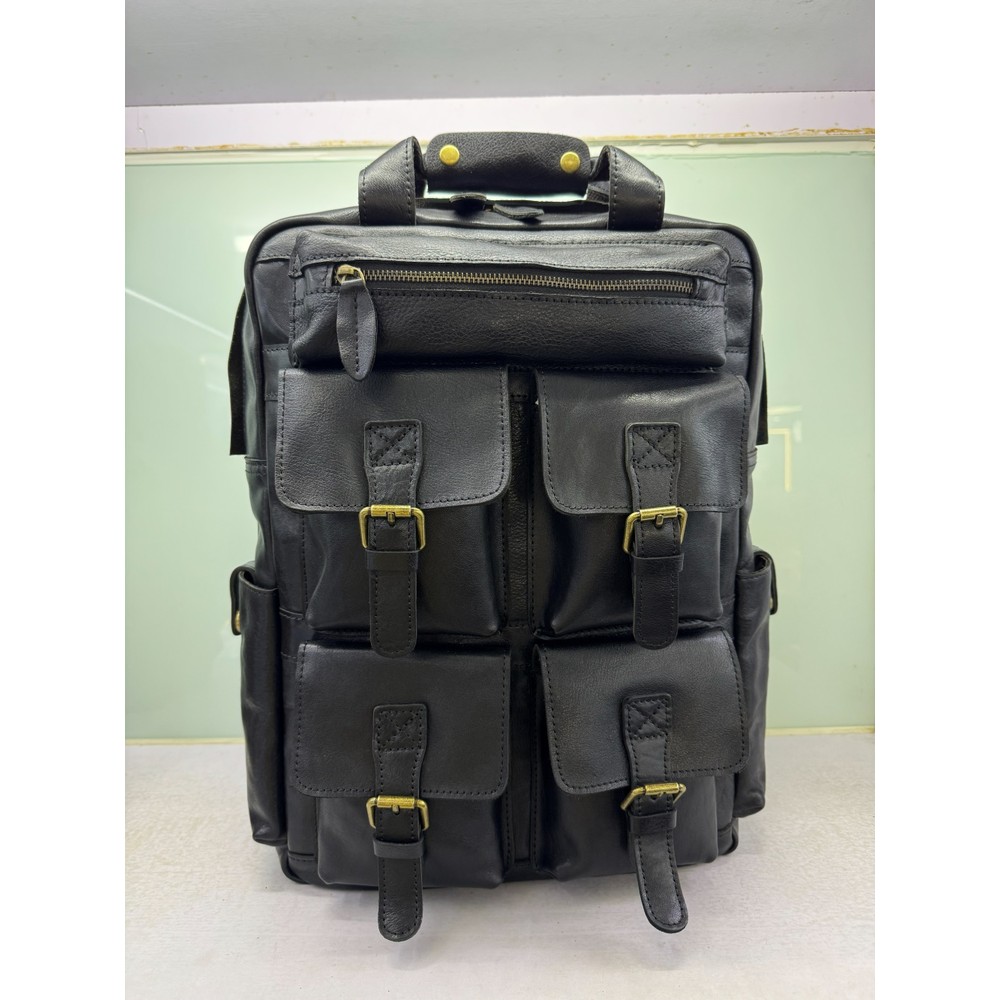 Premium Black Leather Utility Backpack