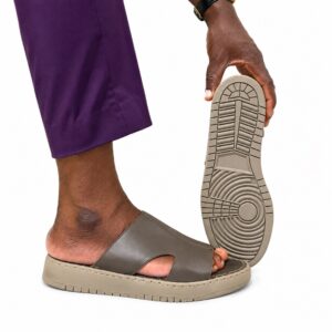 Black Leather Slide Sandals