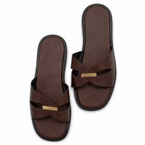 Brown Cross-Strap Slide Sandals