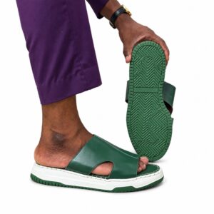 Forest Green Leather Slide Sandals