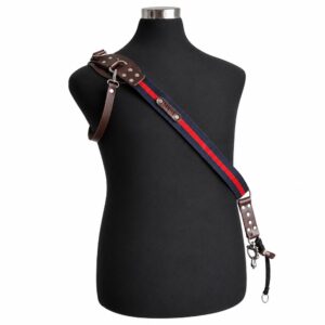 Premium Leather Camera Sling Strap with Red Stripe for Photographers