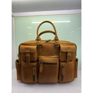 Premium Leather Multi-Pocket Travel Duffel Bag