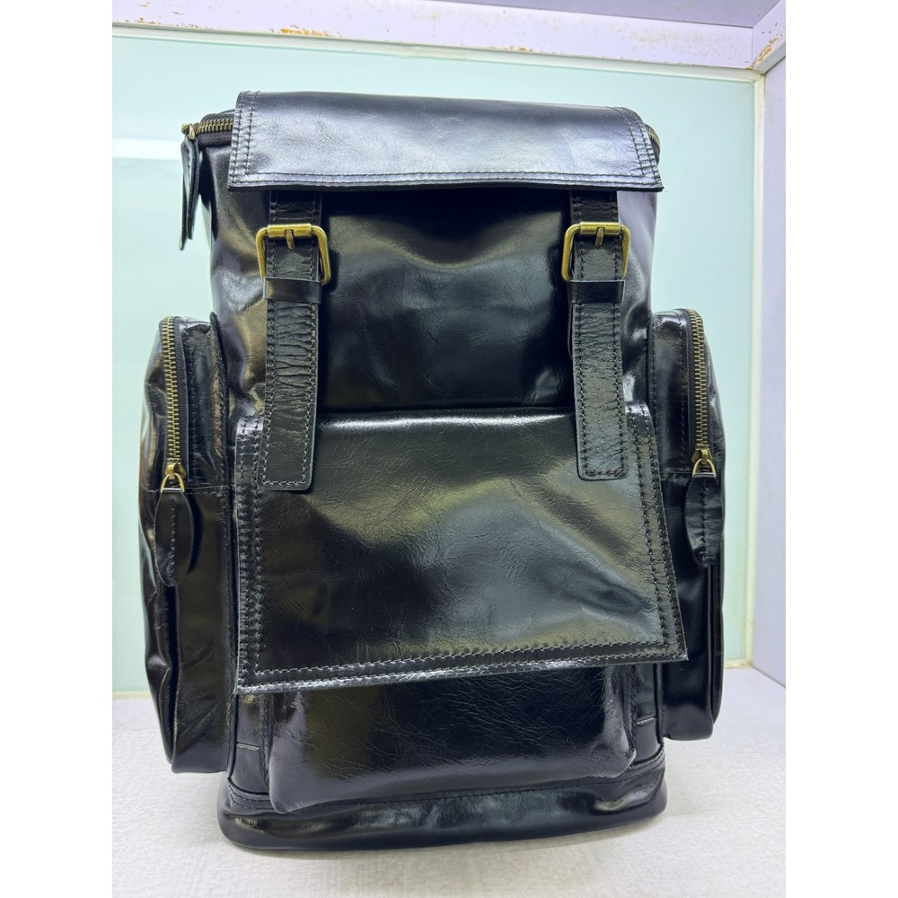 Premium Black Leather Utility Backpack