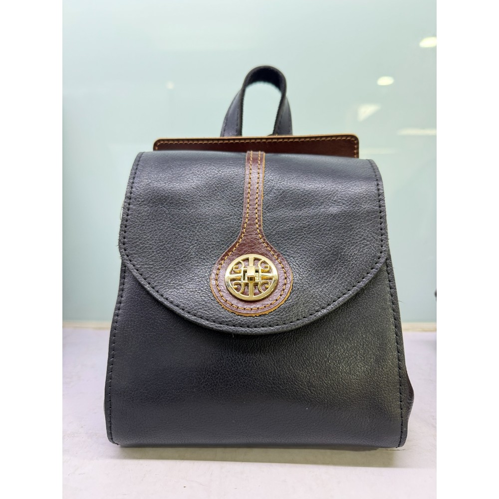 Premium Black Leather Mini Backpack