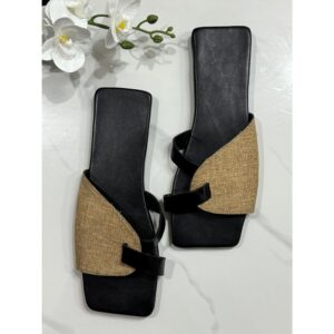Women's Beige & Black Slide Sandals